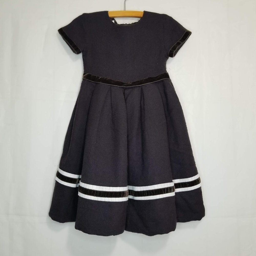 Vintage Joan Calabrese girls occasion holiday knit dress brown sz 5 velvet trim